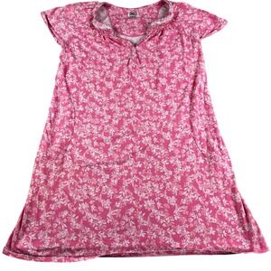 Aria Collection Womens Nightgown Medium Pink Pockets Lace Trim Floral Cotton